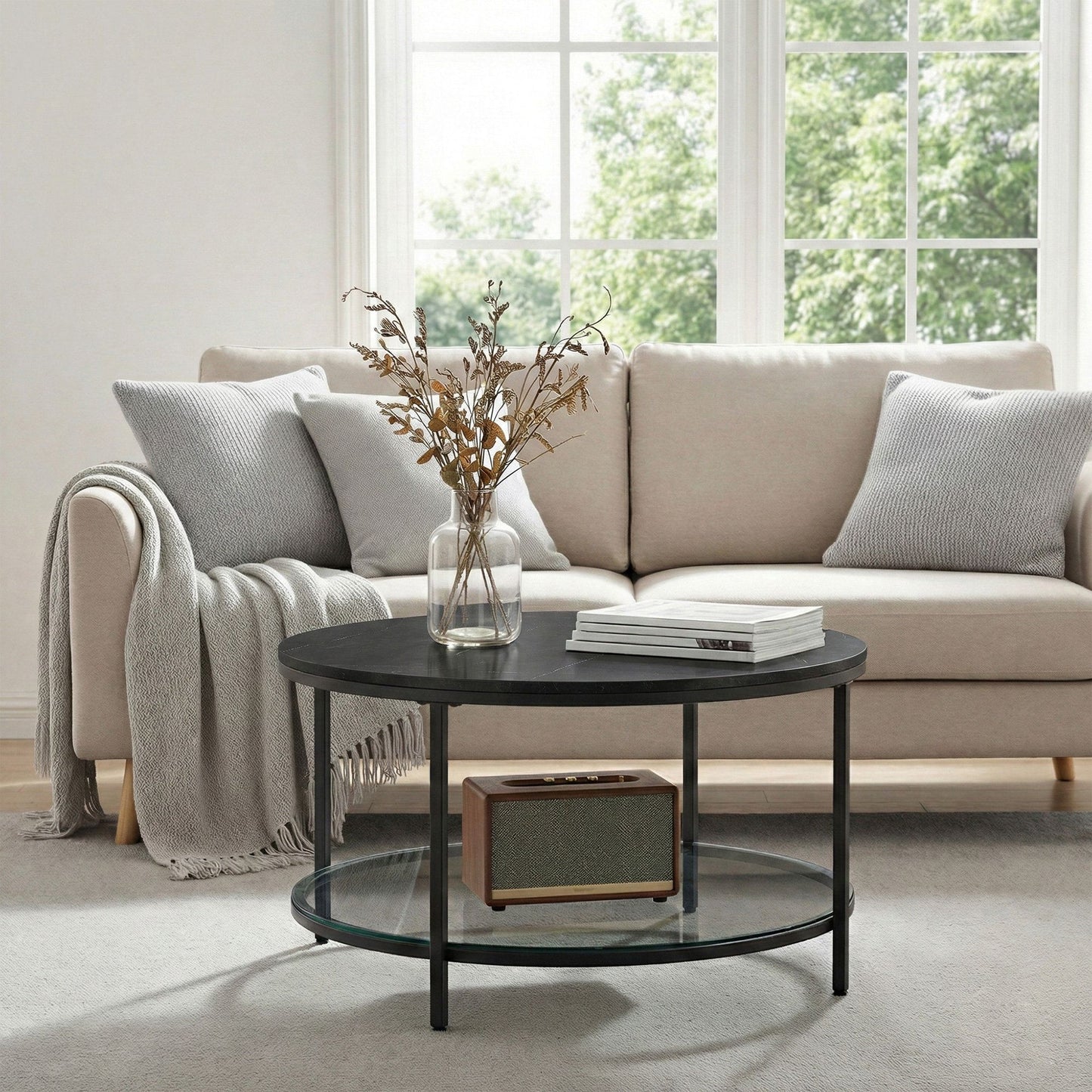 Living Room Table, Sofa Cocktail Table Faux Marble Round, Modern Coffee Table, for Living Room - image 25