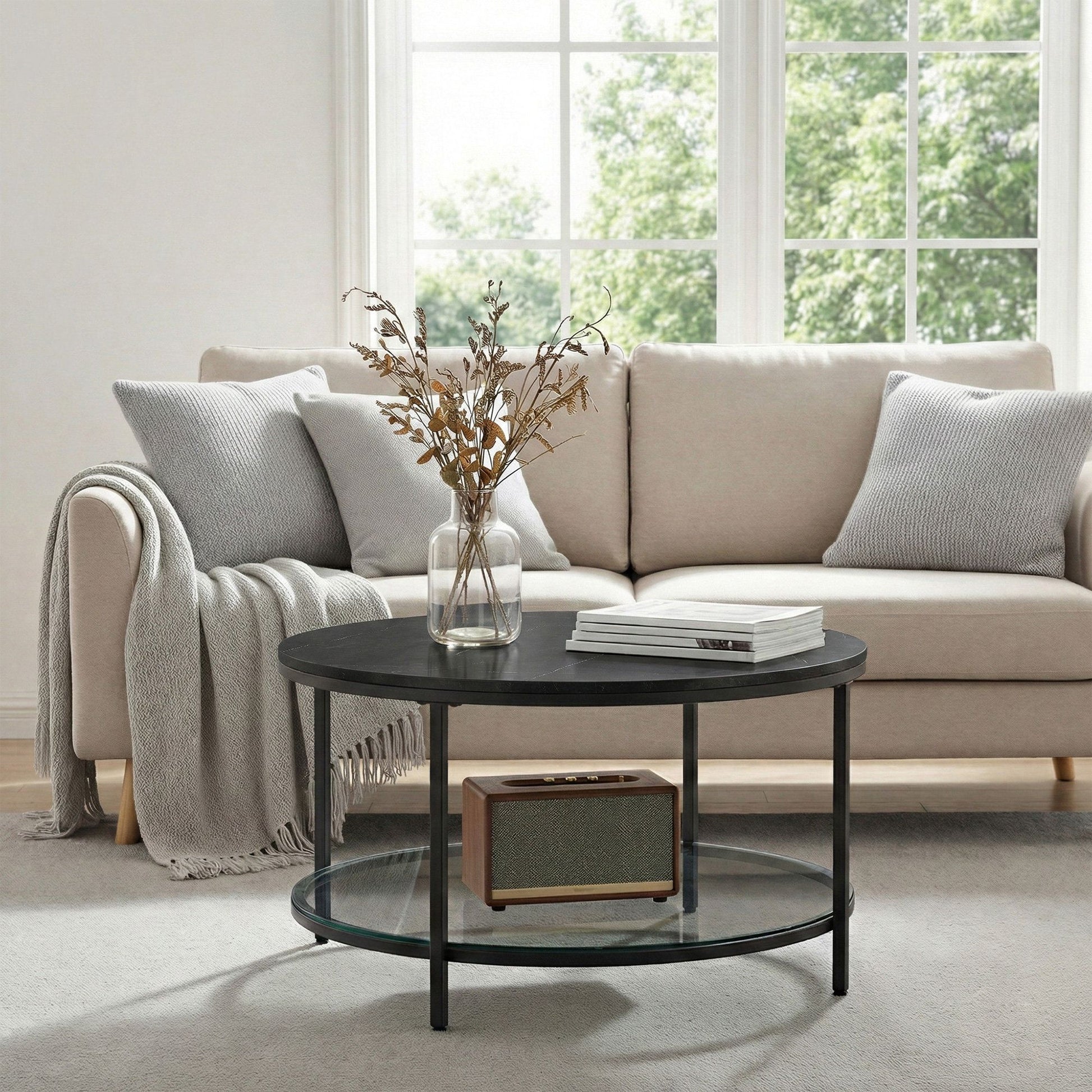 Living Room Table, Sofa Cocktail Table Faux Marble Round, Modern Coffee Table, for Living Room - image 25