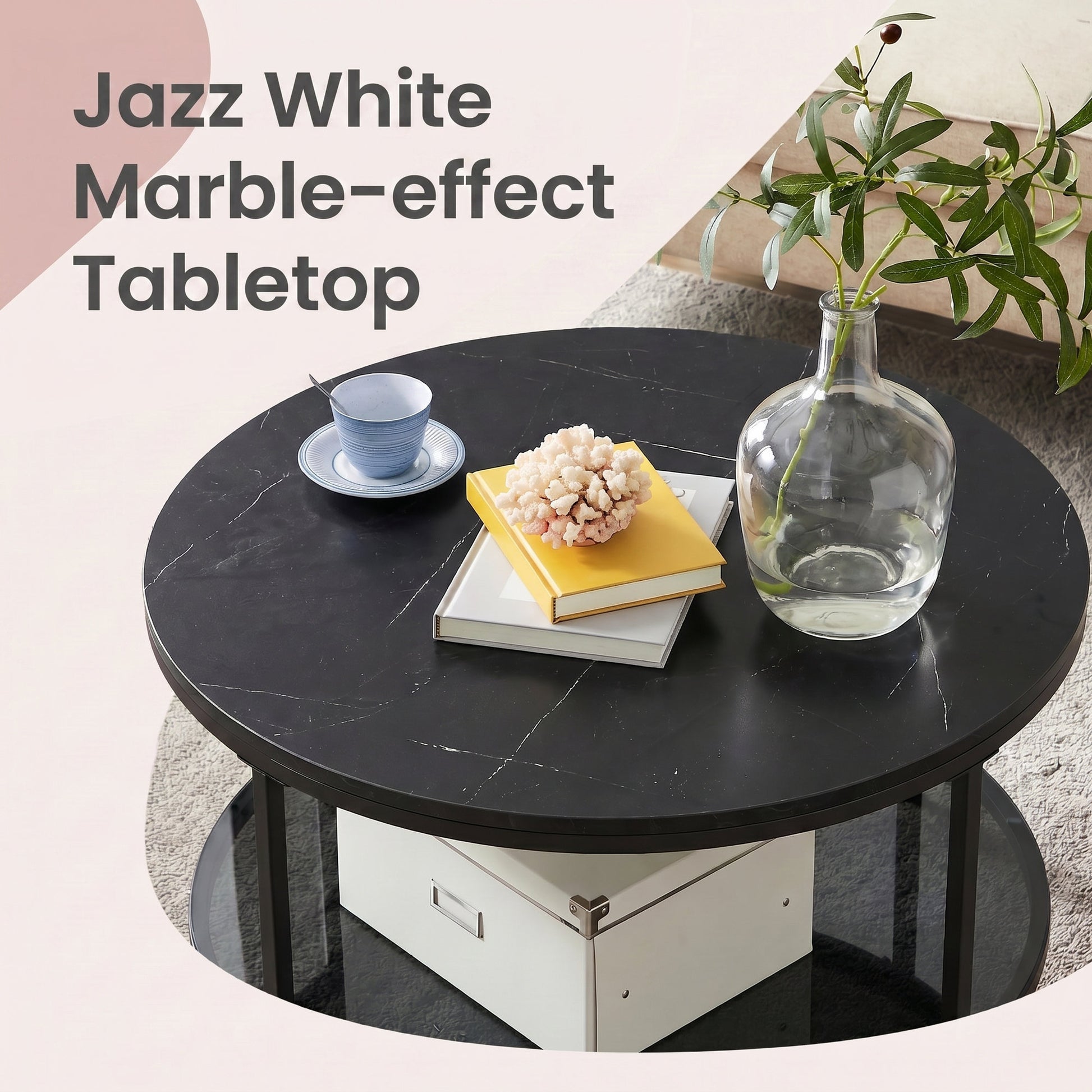 Living Room Table, Sofa Cocktail Table Faux Marble Round, Modern Coffee Table, for Living Room - image 27
