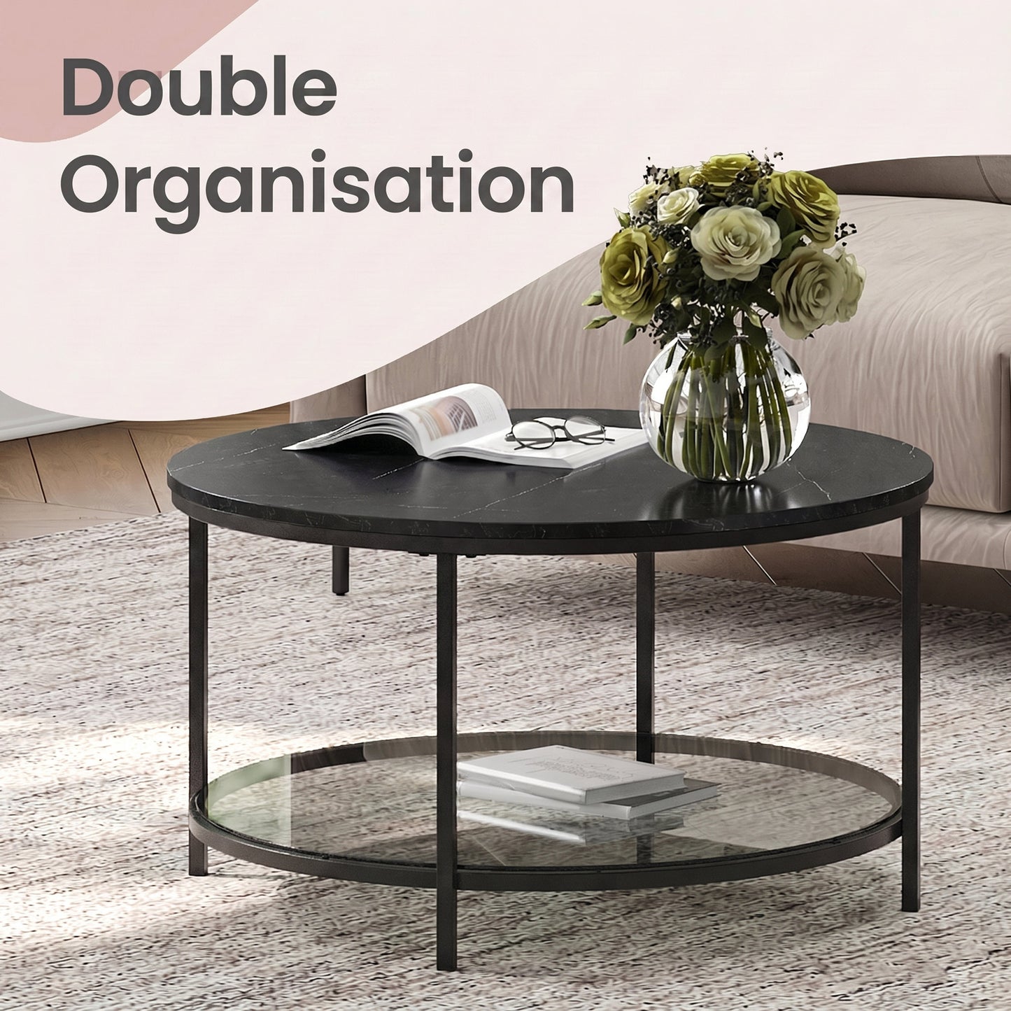 Living Room Table, Sofa Cocktail Table Faux Marble Round, Modern Coffee Table, for Living Room - image 29
