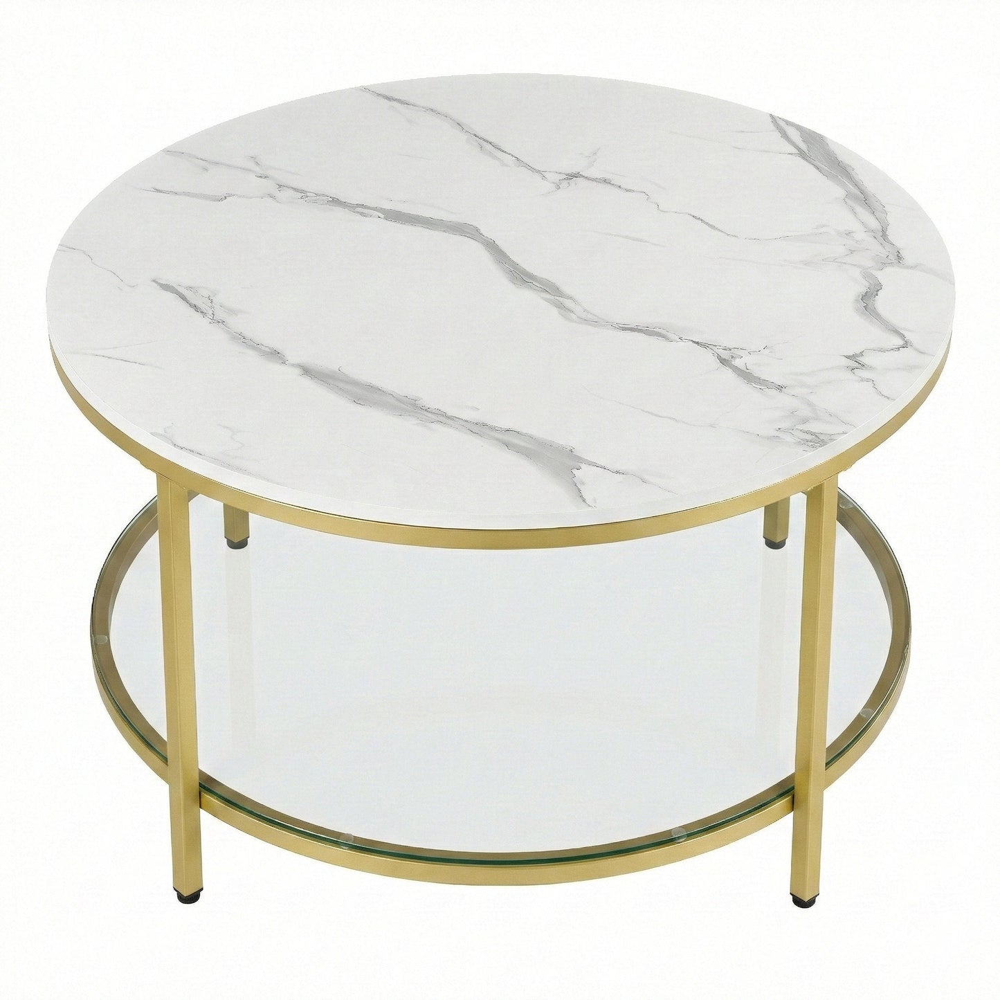 Living Room Table, Sofa Cocktail Table Faux Marble Round, Modern Coffee Table, for Living Room - image 1