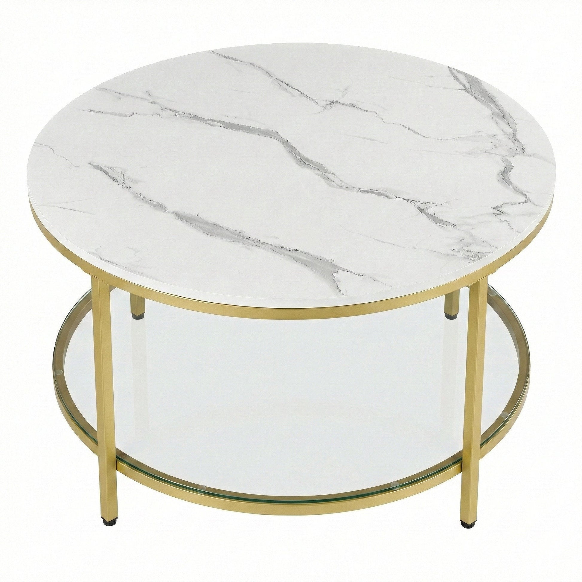 Living Room Table, Sofa Cocktail Table Faux Marble Round, Modern Coffee Table, for Living Room - image 1