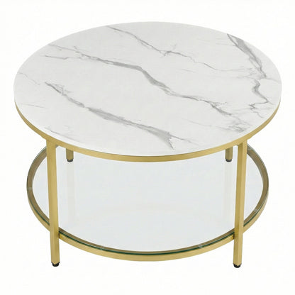 Living Room Table, Sofa Cocktail Table Faux Marble Round, Modern Coffee Table, for Living Room - image 1