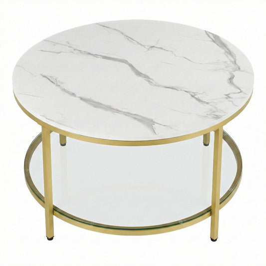 Living Room Table, Sofa Cocktail Table Faux Marble Round, Modern Coffee Table, for Living Room - image 1