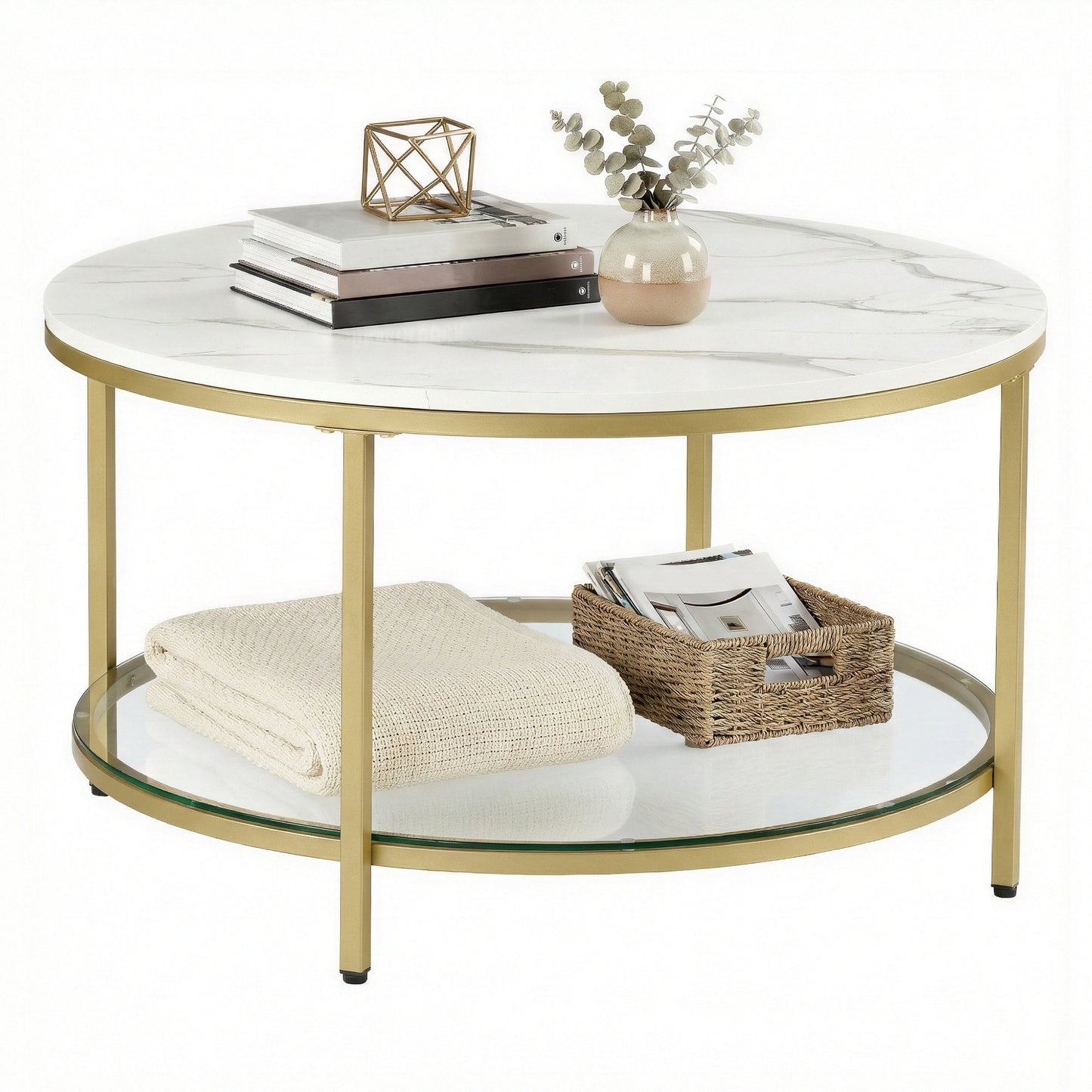 Living Room Table, Sofa Cocktail Table Faux Marble Round, Modern Coffee Table, for Living Room - image 2