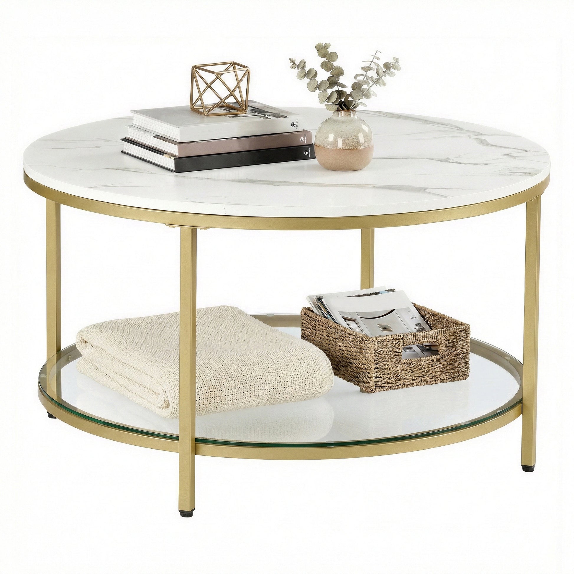 Living Room Table, Sofa Cocktail Table Faux Marble Round, Modern Coffee Table, for Living Room - image 2