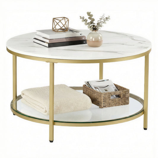 Living Room Table, Sofa Cocktail Table Faux Marble Round, Modern Coffee Table, for Living Room - image 2
