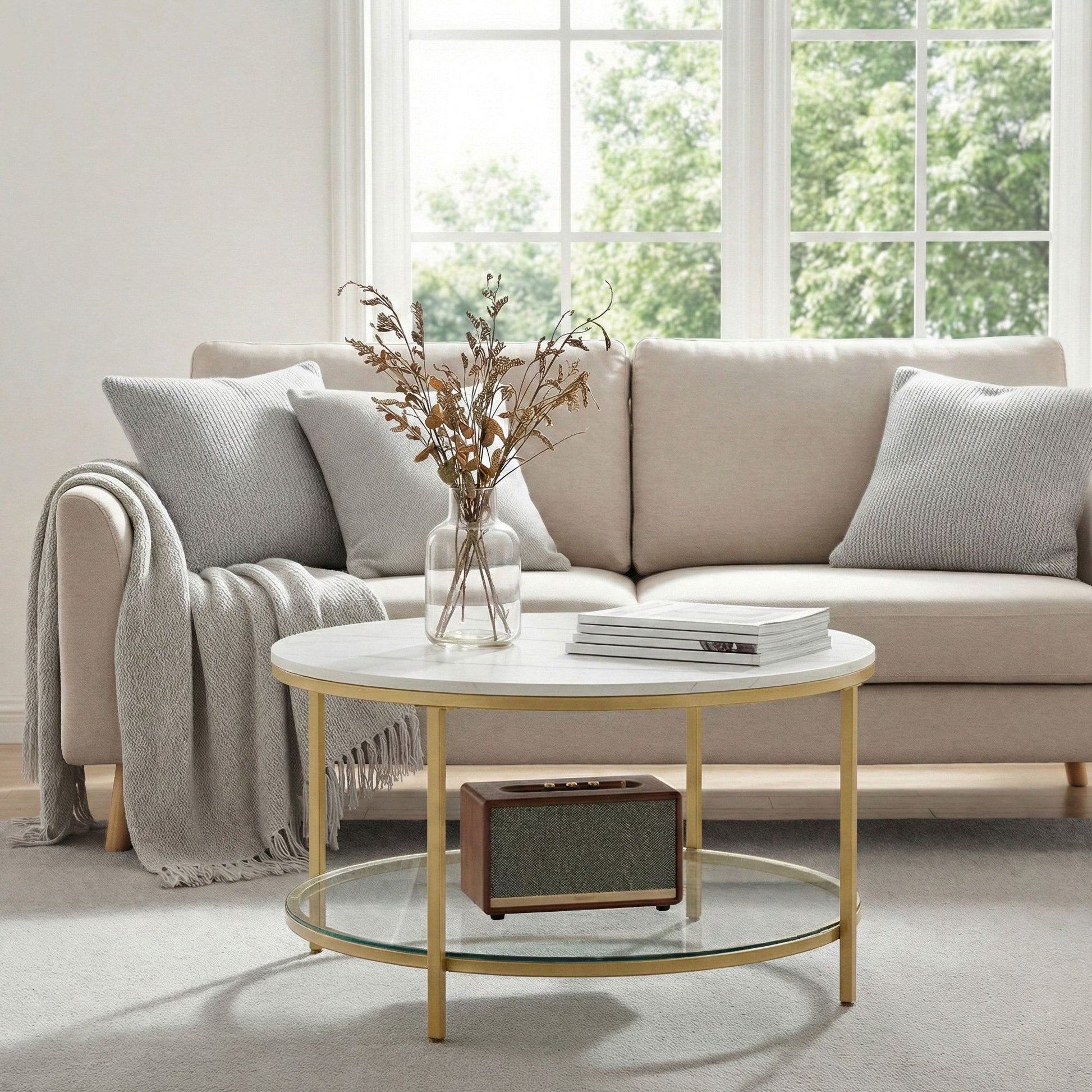 Living Room Table, Sofa Cocktail Table Faux Marble Round, Modern Coffee Table, for Living Room - image 4