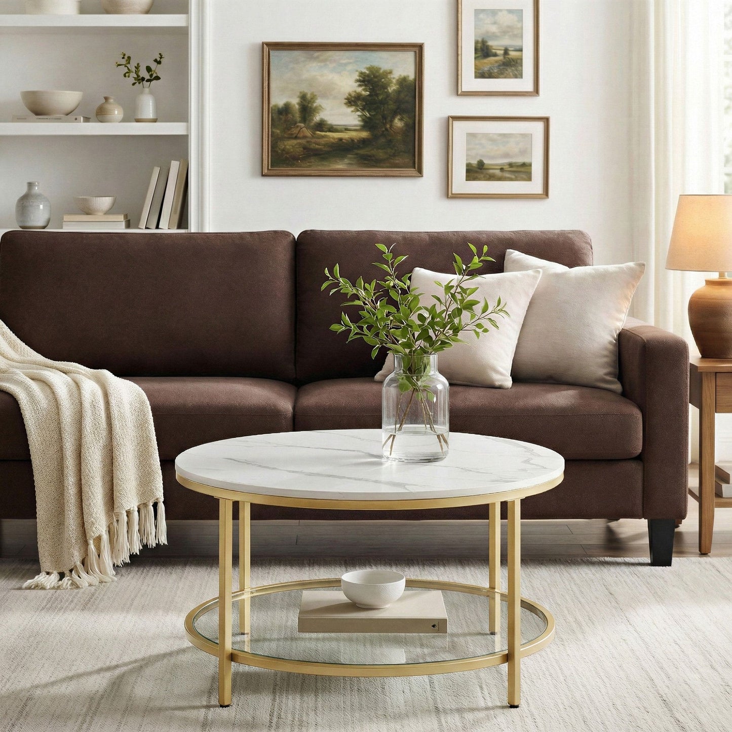Living Room Table, Sofa Cocktail Table Faux Marble Round, Modern Coffee Table, for Living Room - image 5