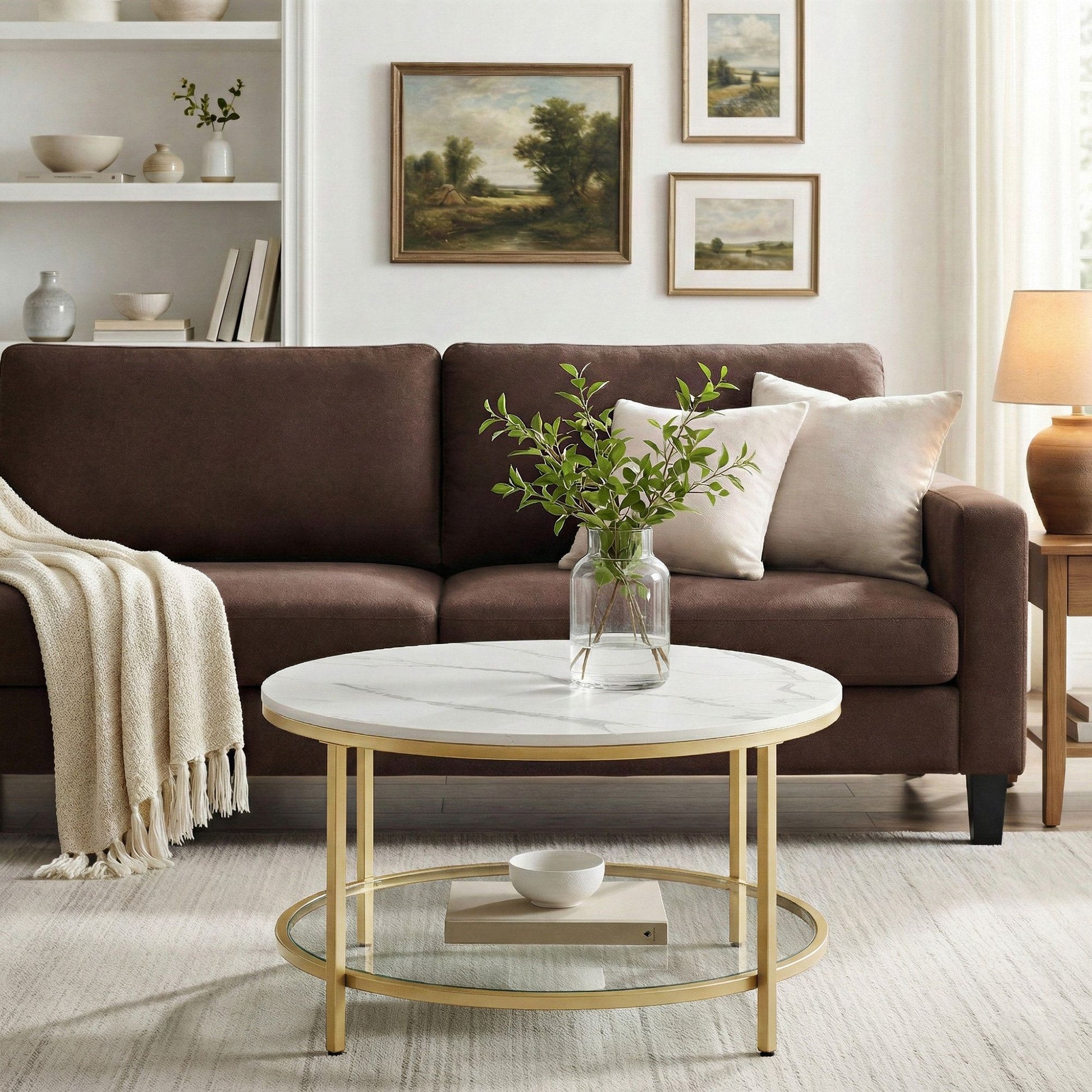 Living Room Table, Sofa Cocktail Table Faux Marble Round, Modern Coffee Table, for Living Room - image 5