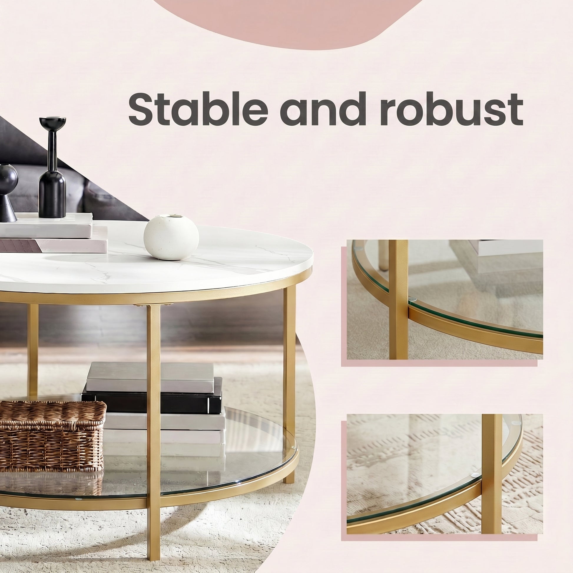 Living Room Table, Sofa Cocktail Table Faux Marble Round, Modern Coffee Table, for Living Room - image 7