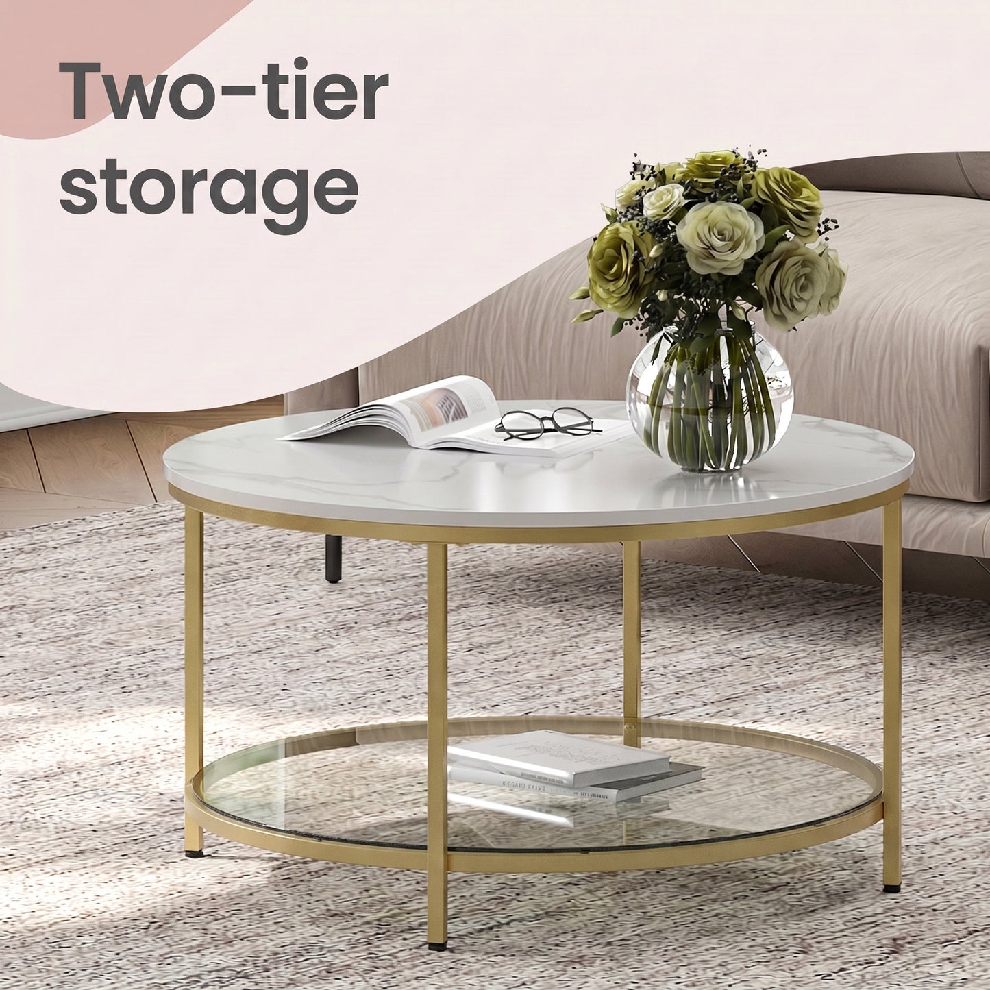 Living Room Table, Sofa Cocktail Table Faux Marble Round, Modern Coffee Table, for Living Room - image 8