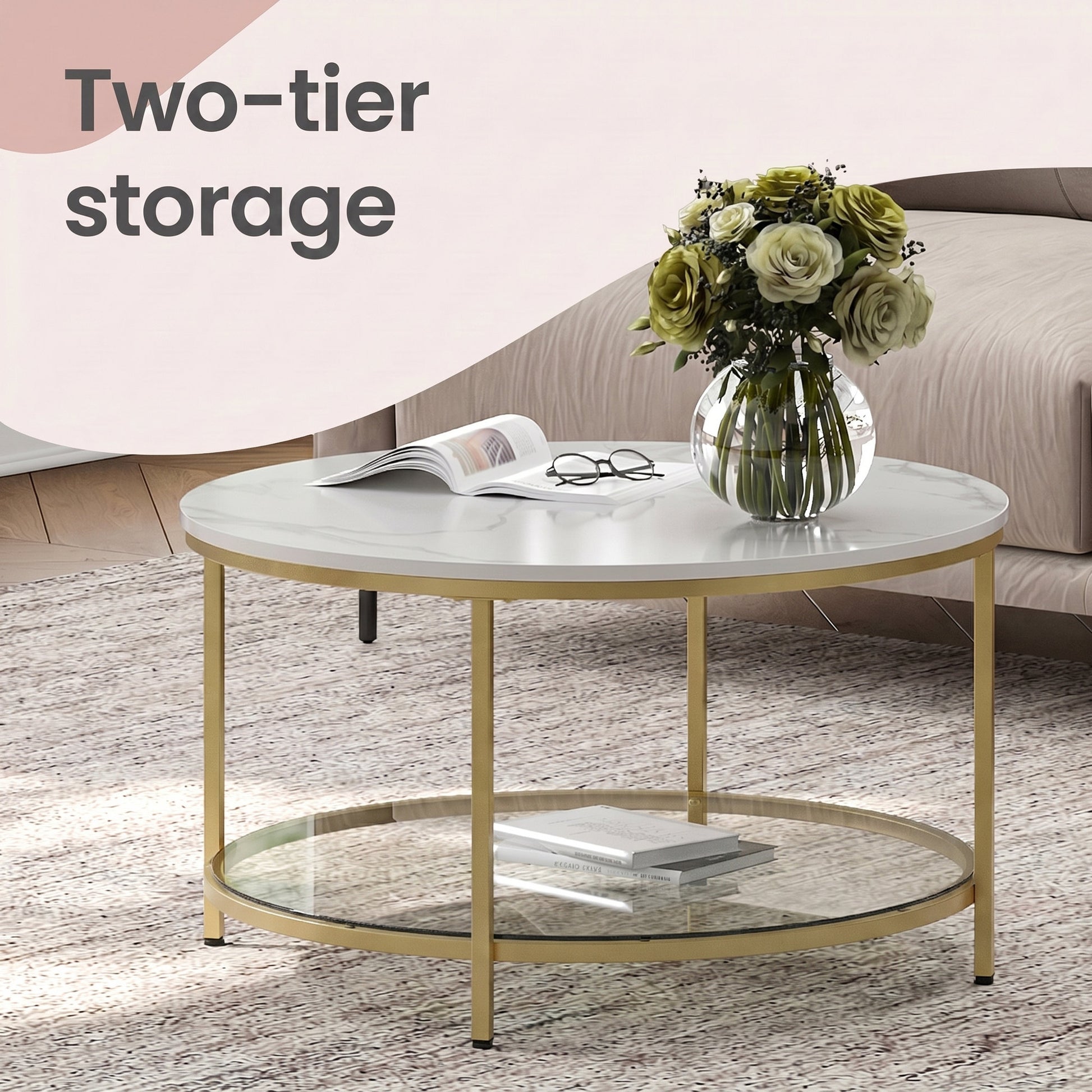 Living Room Table, Sofa Cocktail Table Faux Marble Round, Modern Coffee Table, for Living Room - image 8