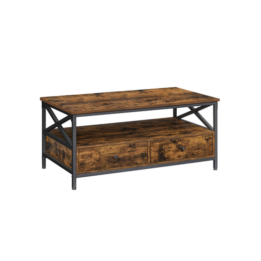 Industrial Brown Coffee Table with Drawers - image 1