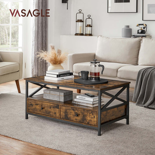 Industrial Brown Coffee Table with Drawers - image 2