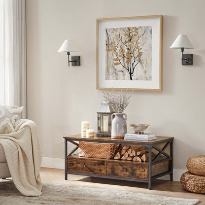 Industrial Brown Coffee Table with Drawers - image 3