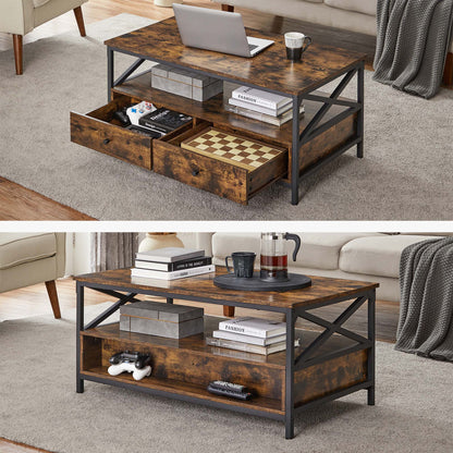 Industrial Brown Coffee Table with Drawers - image 4