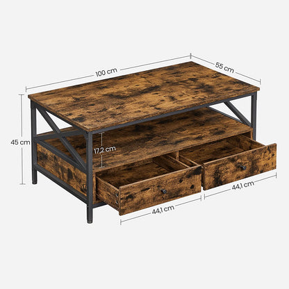 Industrial Brown Coffee Table with Drawers - image 5