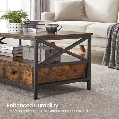 Industrial Brown Coffee Table with Drawers - image 6