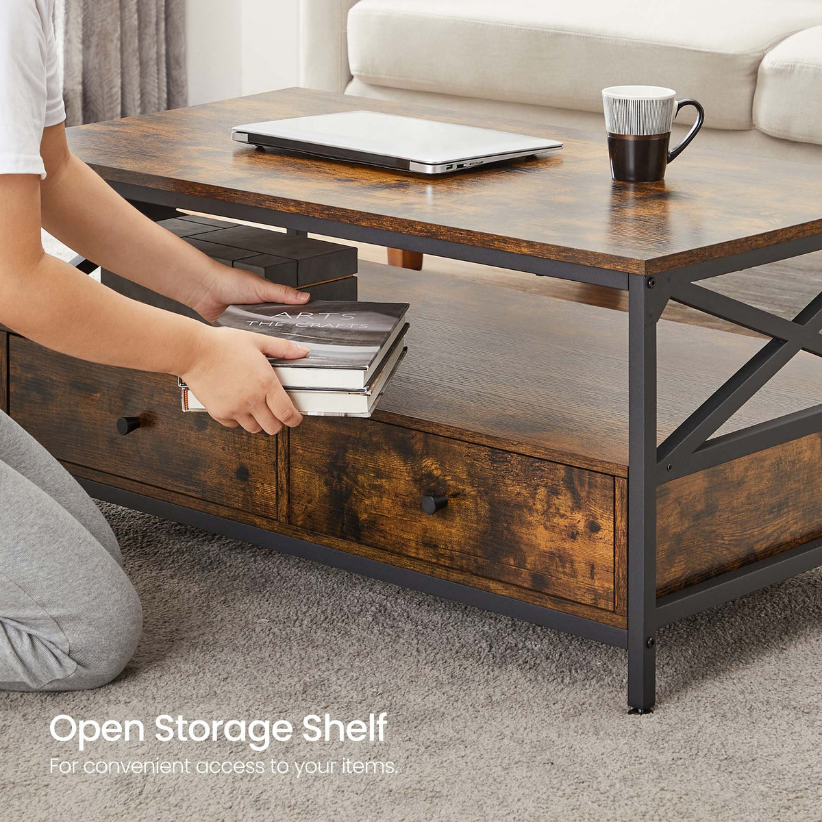 Industrial Brown Coffee Table with Drawers - image 7