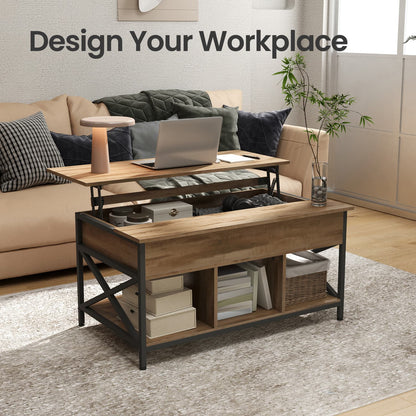 Lift-Top Table Coffee Table for Living Room, Open and Hidden Storage, X-Shaped Bars - image 2