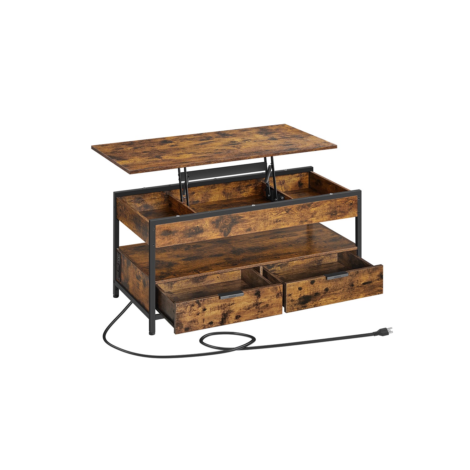 Lift Top Coffee Table with Storage Drawers and Charging Station
