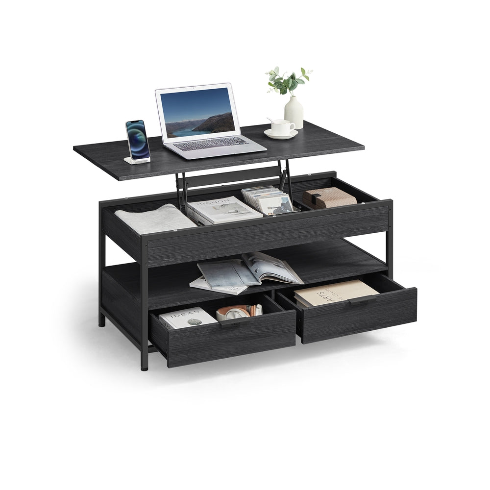 Lift Top Coffee Table with Storage Drawers Charcoal Grey and Ink Black - image 1