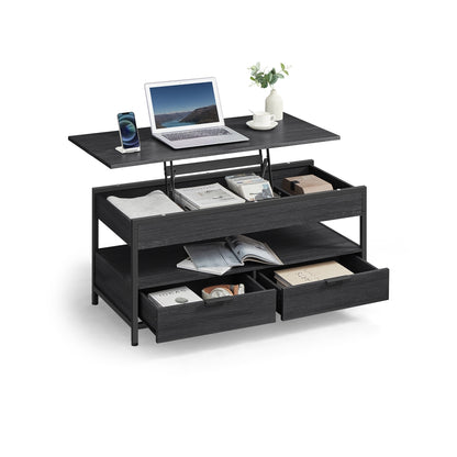 Lift Top Coffee Table with Storage Drawers Charcoal Grey and Ink Black - image 1