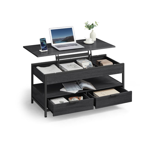 Lift Top Coffee Table with Storage Drawers Charcoal Grey and Ink Black - image 1