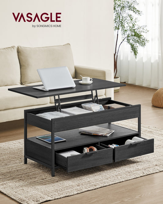 Lift Top Coffee Table with Storage Drawers Charcoal Grey and Ink Black - image 2