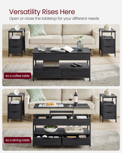 Lift Top Coffee Table with Storage Drawers Charcoal Grey and Ink Black - image 3