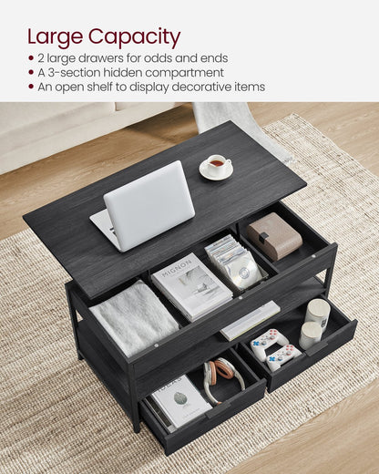 Lift Top Coffee Table with Storage Drawers Charcoal Grey and Ink Black - image 4