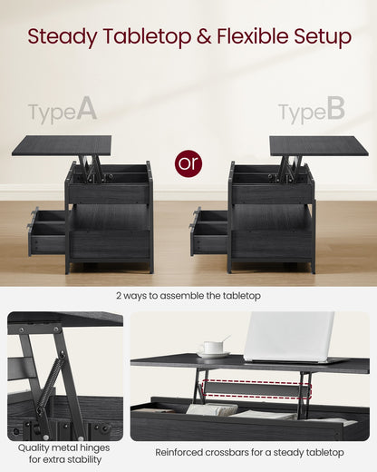 Lift Top Coffee Table with Storage Drawers Charcoal Grey and Ink Black - image 5