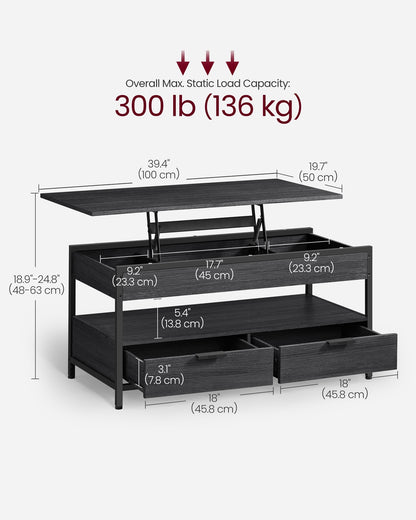 Lift Top Coffee Table with Storage Drawers Charcoal Grey and Ink Black - image 6