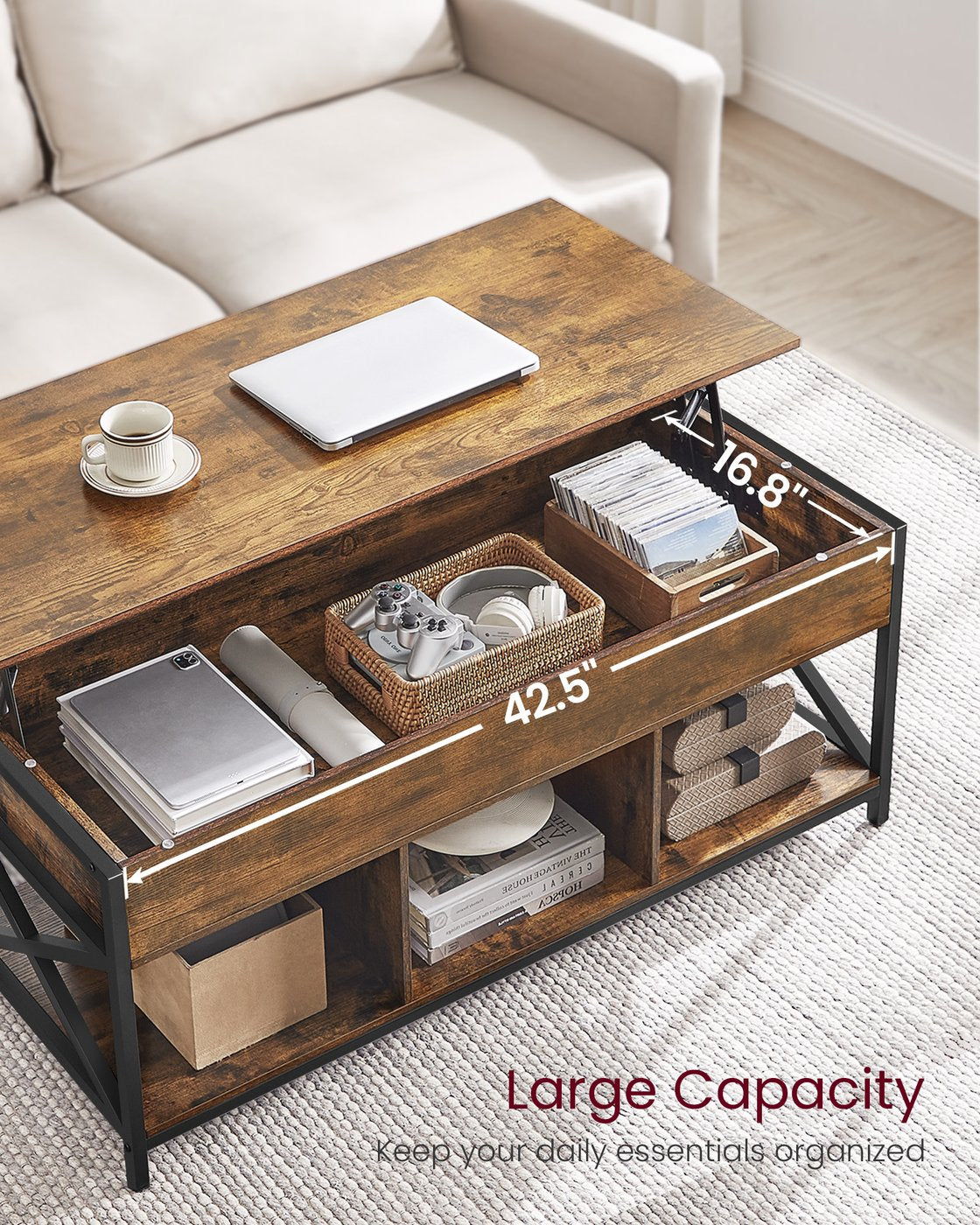 Lift Top Coffee Table with Storage Shelf