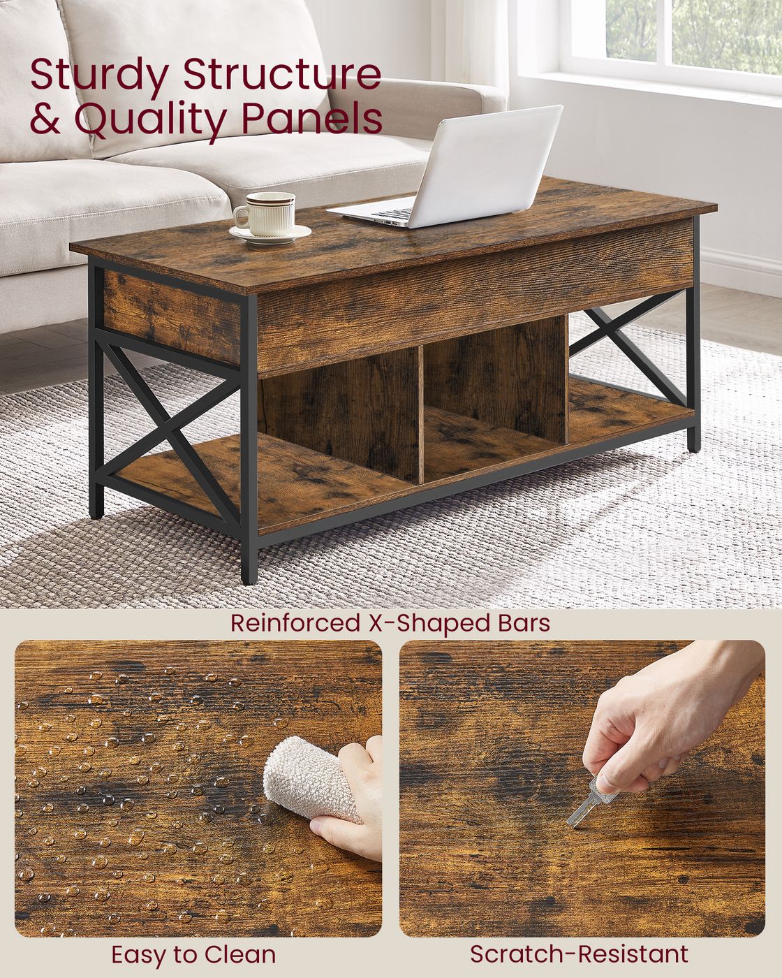 Lift Top Coffee Table with Storage Shelf