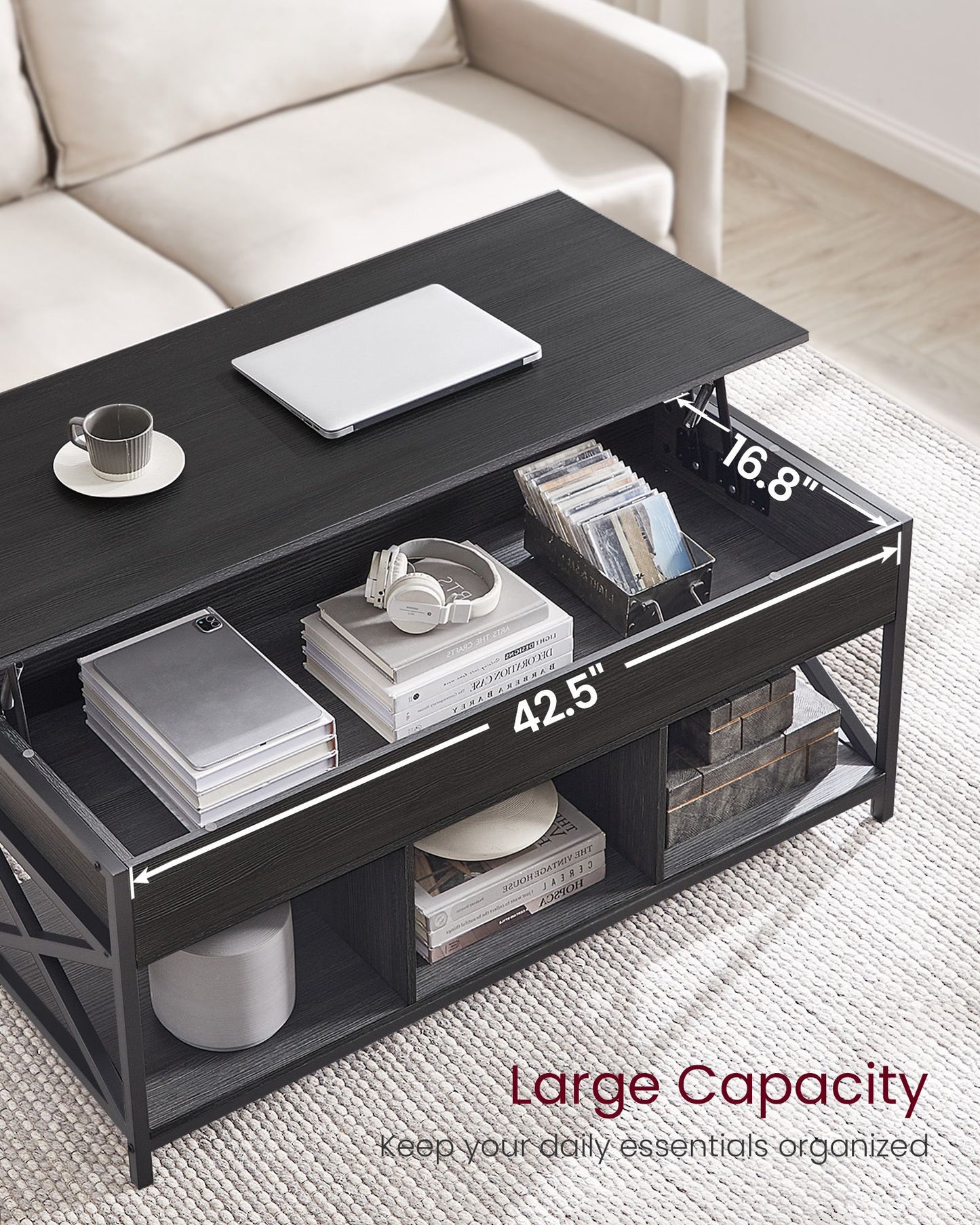 Lift Top Coffee Table with Storage Shelf
