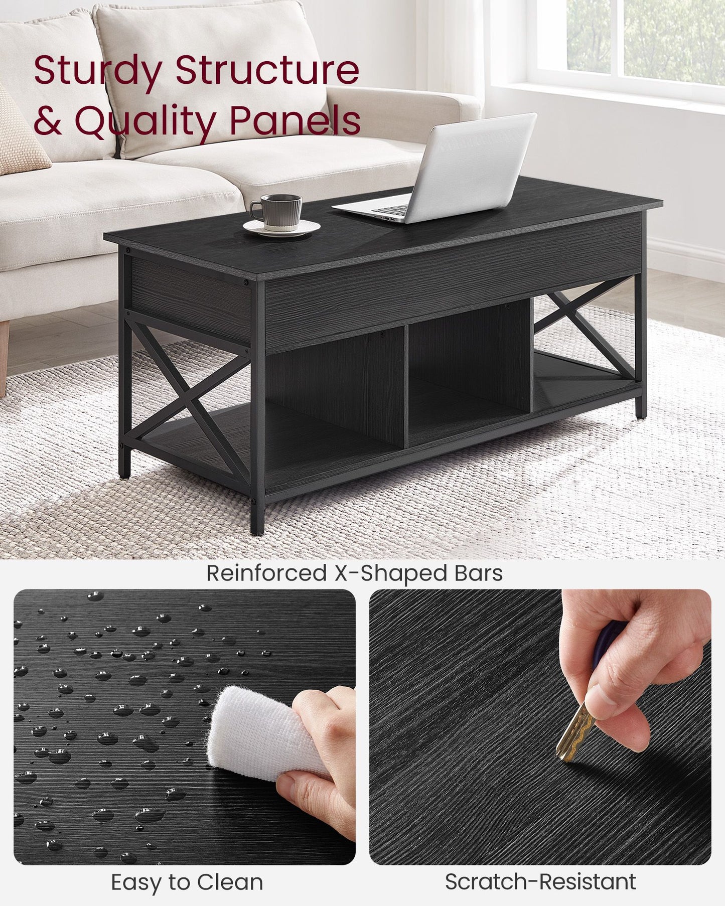 Lift Top Coffee Table with Storage Shelf