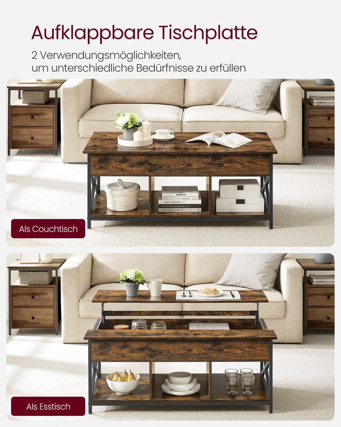 Coffee Table with Open and Hidden Storage