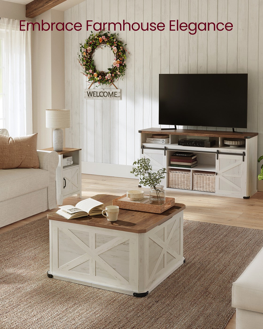 Farmhouse Coffee Table with Storage - HWLEXTRA 