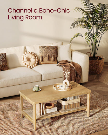 2-Tier Coffee Table with PVC Rattan Storage Shelf
