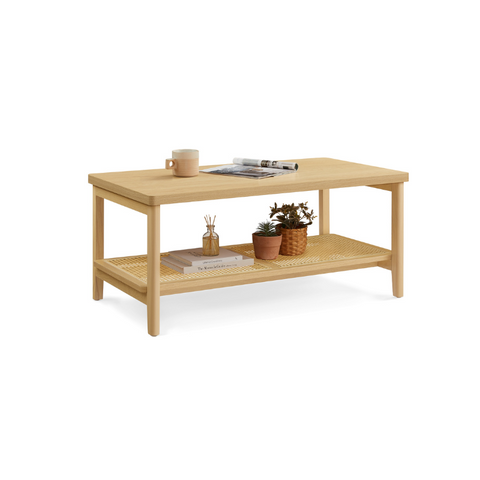 2-Tier Coffee Table with PVC Rattan Storage Shelf