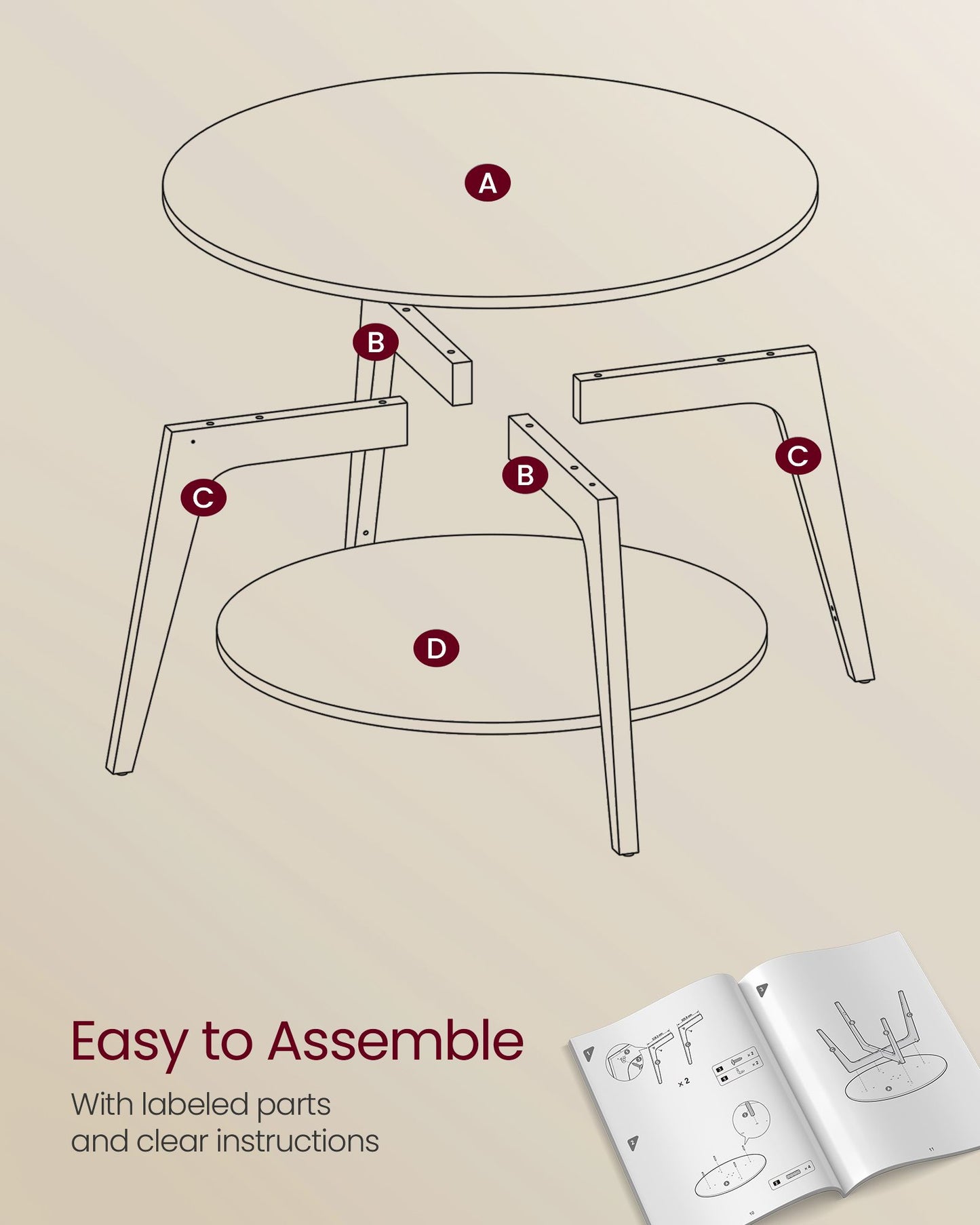 Round Coffee Table, 2-Tier Center Table with Storage - image 4