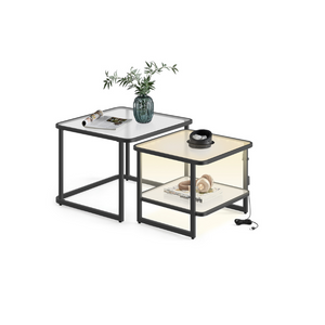 Frosted Glass Coffee Table with LED Lights Set of 2