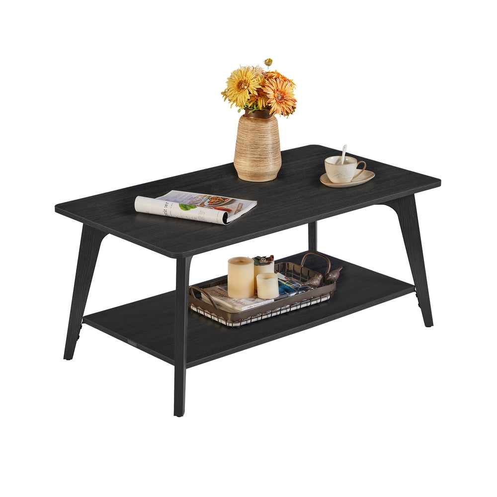 Coffee Table, 2-Tier Living Room Table with Storage, Center Table with Rounded Corners - HWLEXTRA 