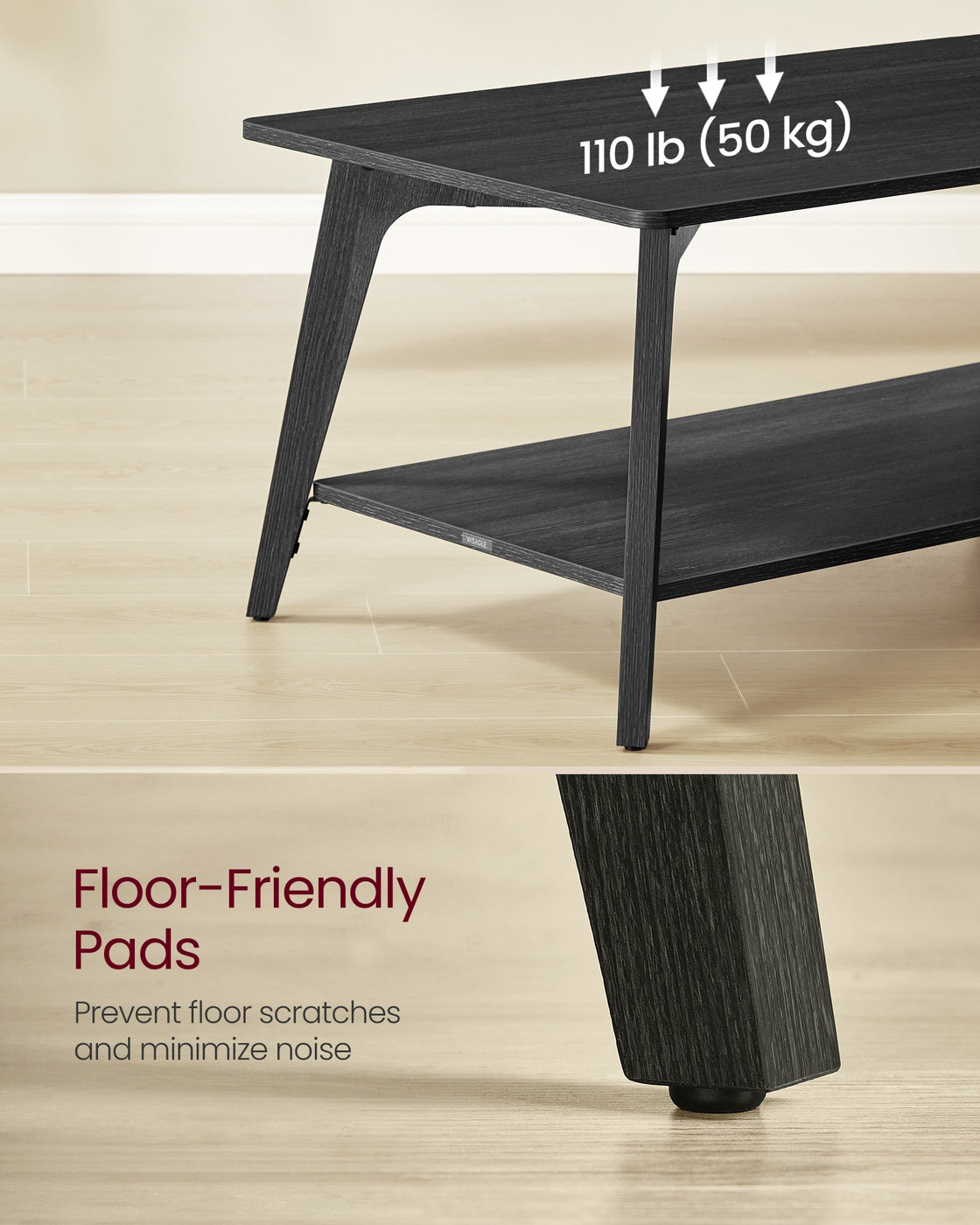 Coffee Table, 2-Tier Living Room Table with Storage, Center Table with Rounded Corners - HWLEXTRA 