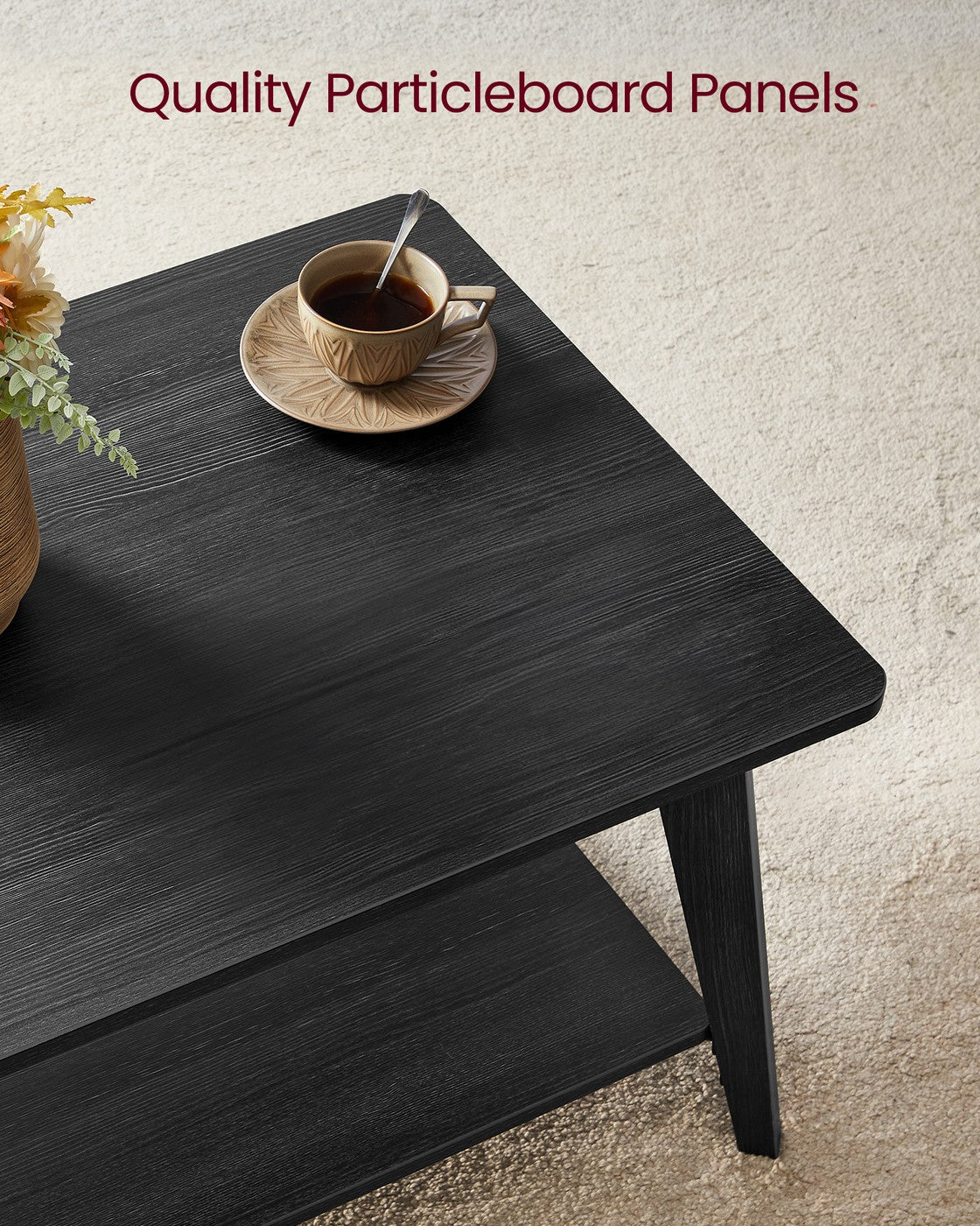 Coffee Table, 2-Tier Living Room Table with Storage, Center Table with Rounded Corners - HWLEXTRA 