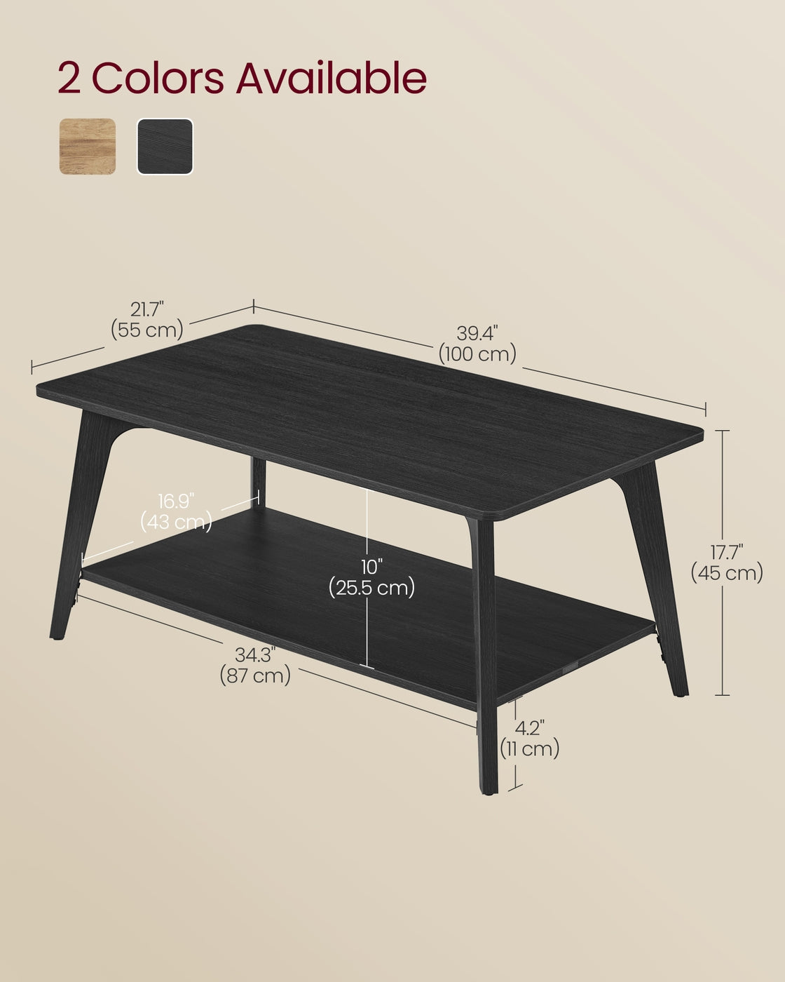 Coffee Table, 2-Tier Living Room Table with Storage, Center Table with Rounded Corners - HWLEXTRA 