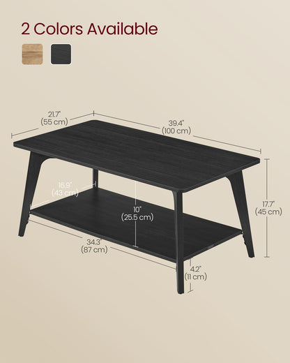 Coffee Table, 2-Tier Living Room Table with Storage, Center Table with Rounded Corners - HWLEXTRA 