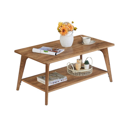 Coffee Table, 2-Tier Living Room Table with Storage, Center Table with Rounded Corners - HWLEXTRA 